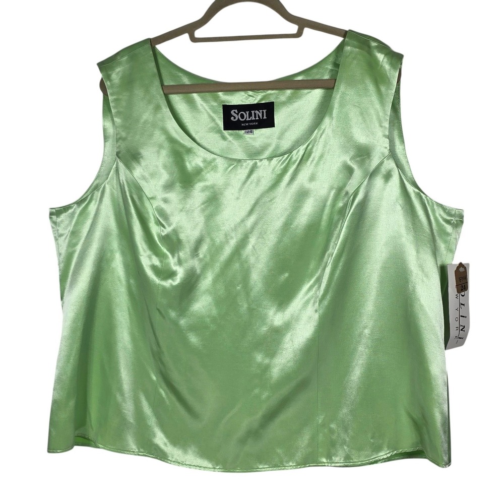 Solini New York Women Lime Green Satin Shell Tank Top Size‎ 24 Vintage USA NWT